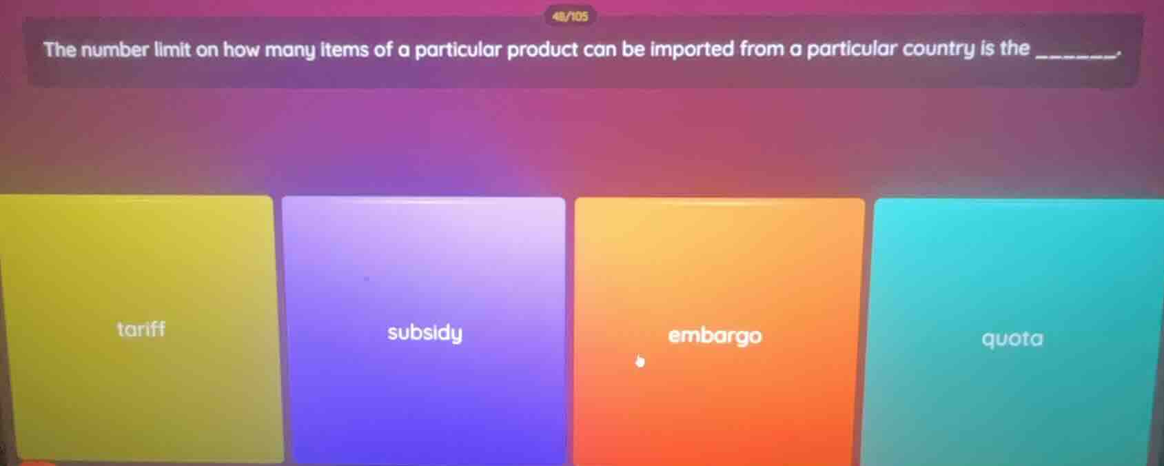 the number limit on how many items of a particular product can be impor…