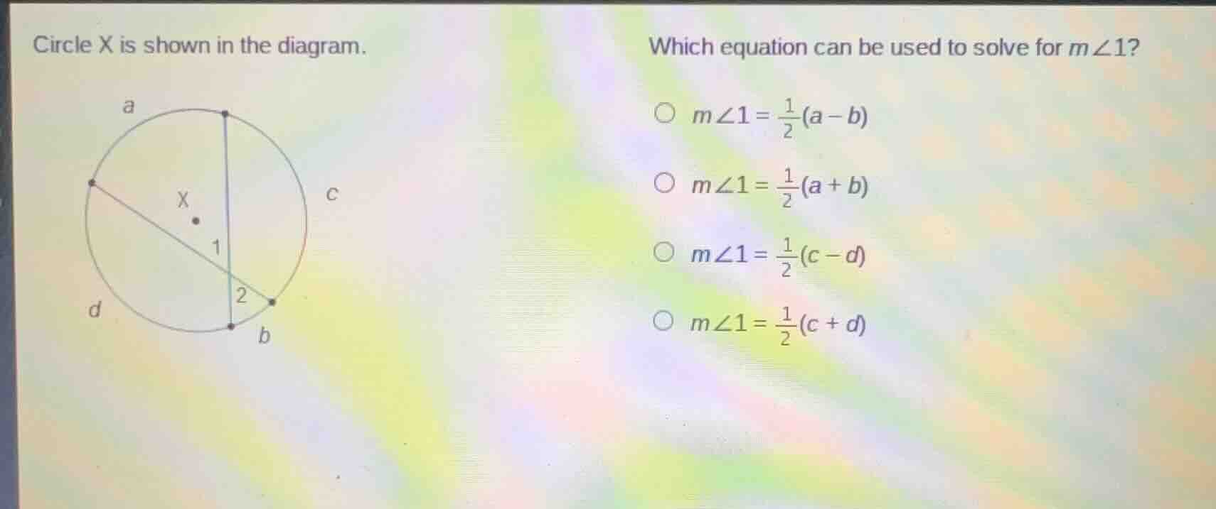 circle x is shown in the diagram. which equation can be used to solve f…