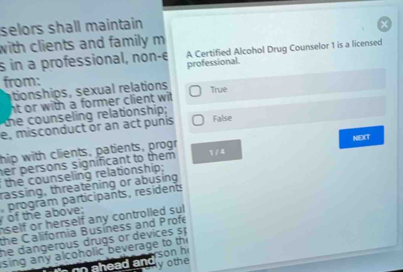 a certified alcohol drug counselor 1 is a licensed professional. true f…