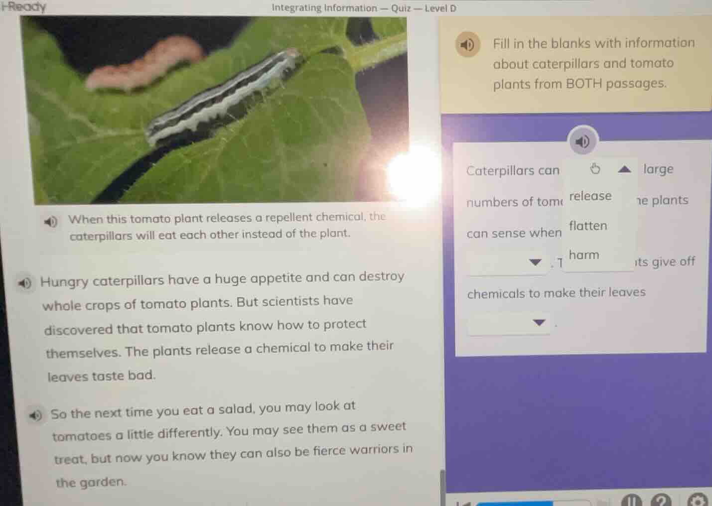 i - ready integrating information — quiz — level d when this tomato pla…