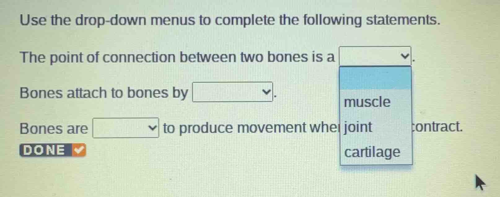 use the drop-down menus to complete the following statements. the point…