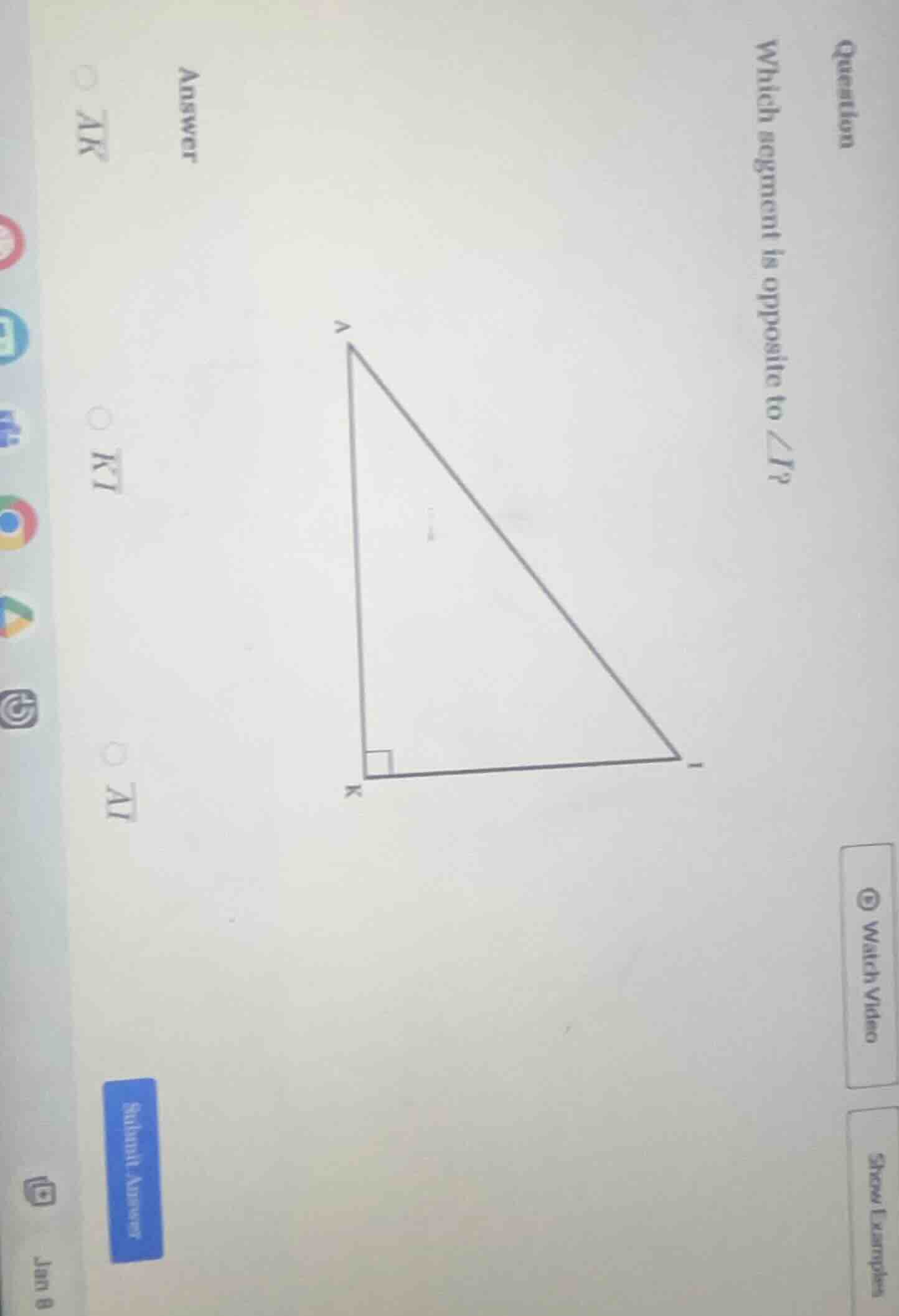question which segment is opposite to ∠i? answer options: (overline{ak}…