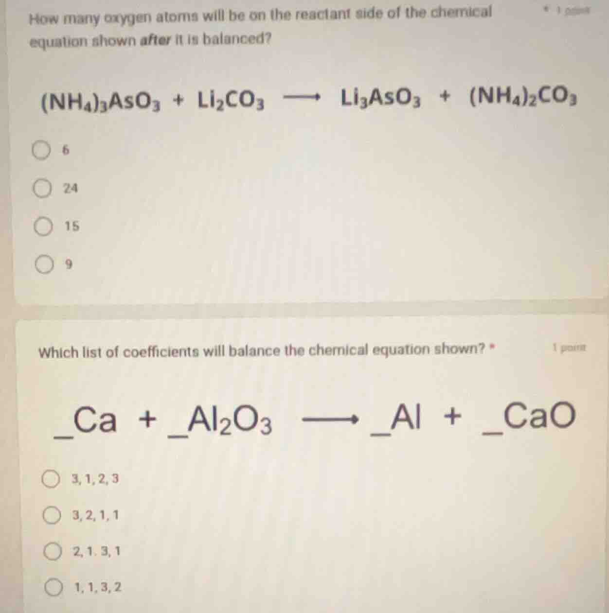 how many oxygen atoms will be on the reactant side of the chemical equa…