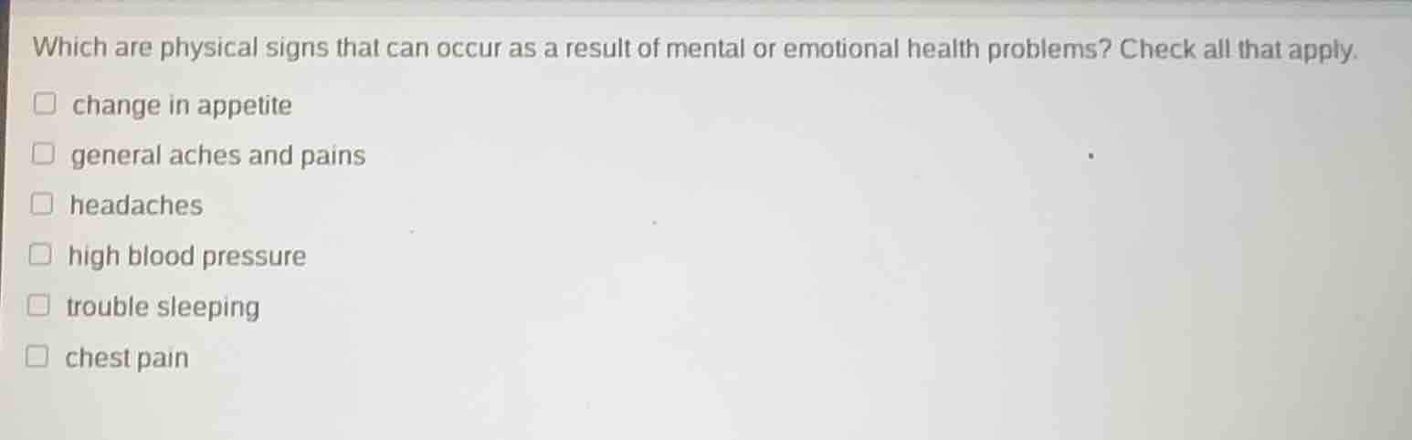 which are physical signs that can occur as a result of mental or emotio…