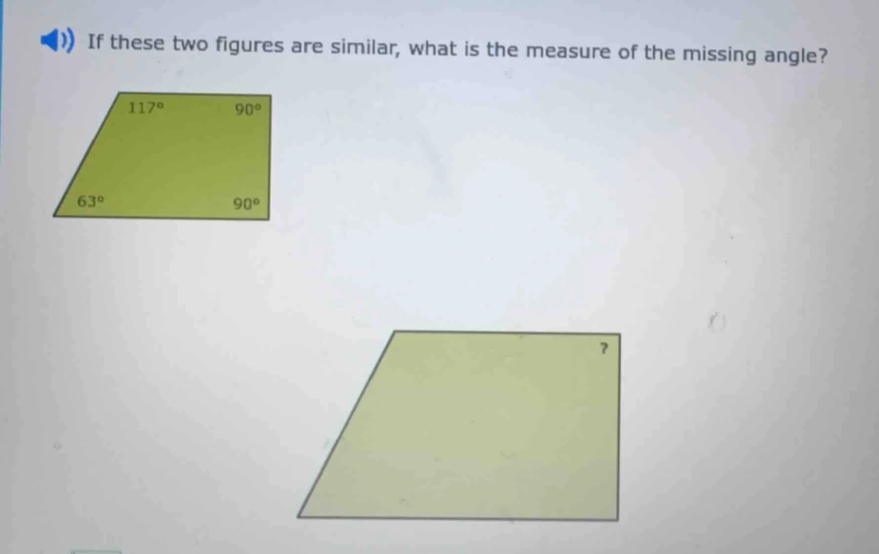 if these two figures are similar, what is the measure of the missing an…
