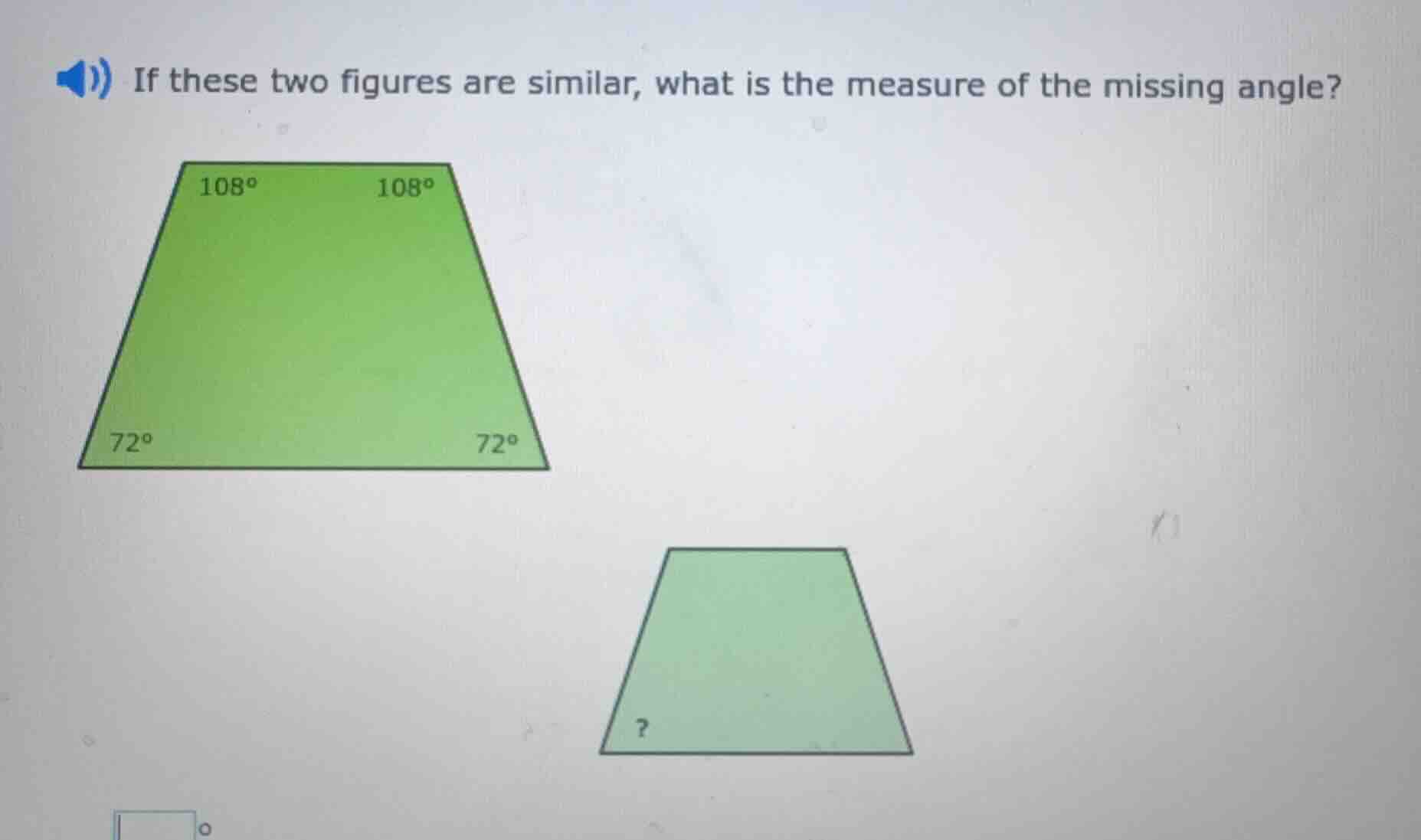 if these two figures are similar, what is the measure of the missing an…