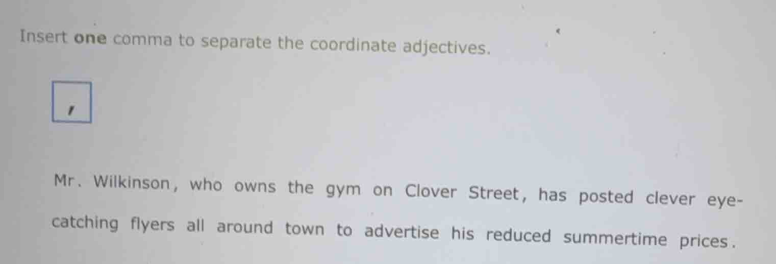 insert one comma to separate the coordinate adjectives. mr. wilkinson, …