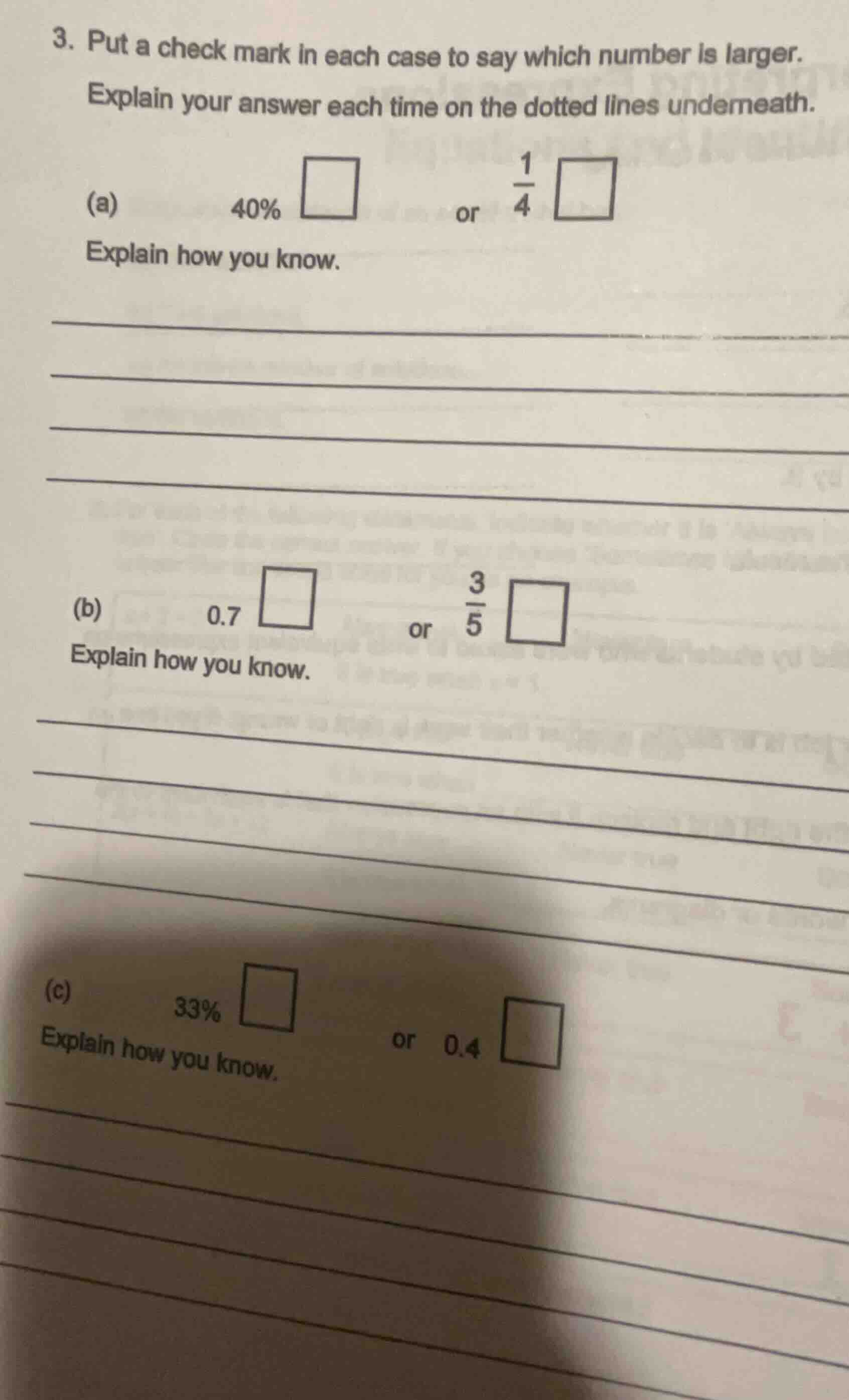 3. put a check mark in each case to say which number is larger. explain…