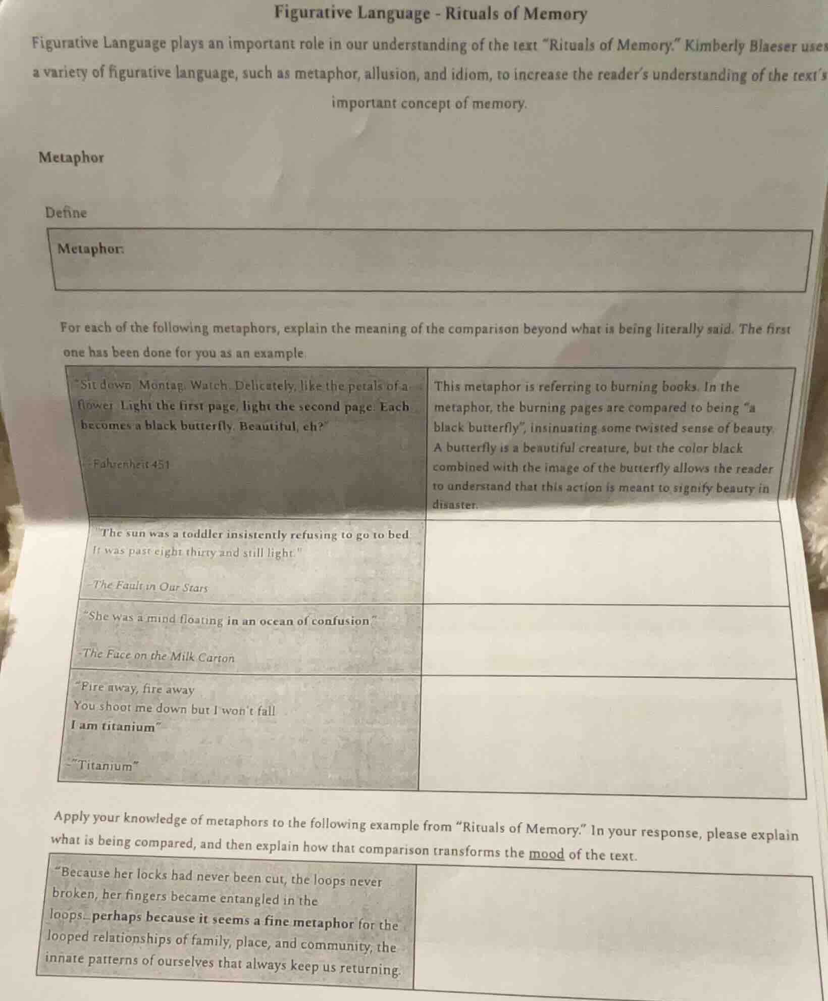 figurative language - rituals of memory figurative language plays an im…