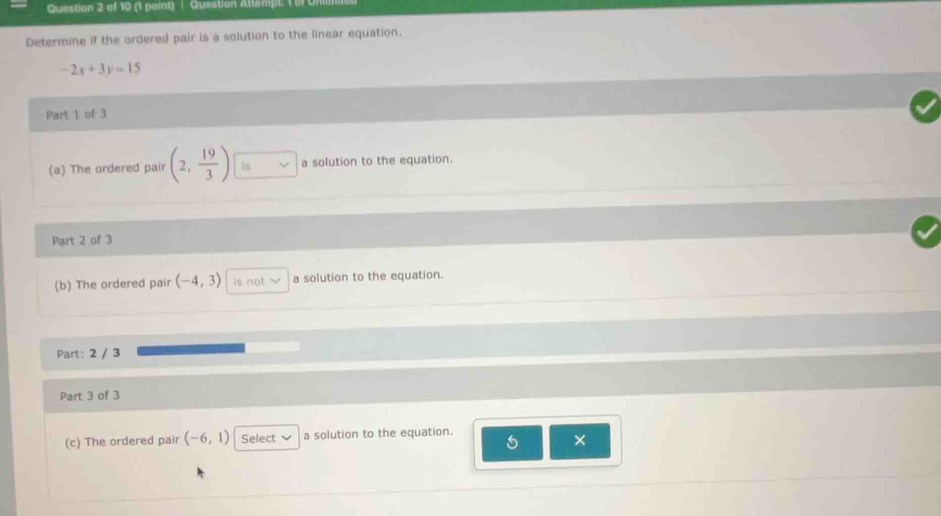 determine if the ordered pair is a solution to the linear equation. $-2…
