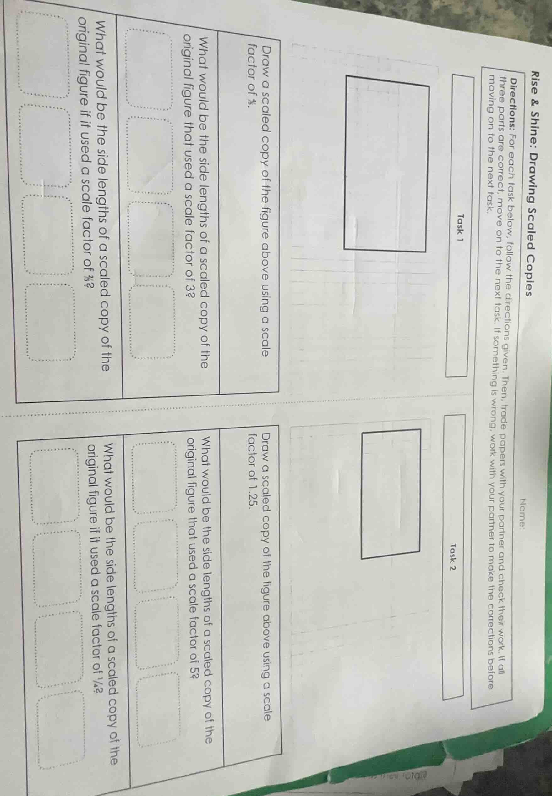 rise & shine: drawing scaled copies directions: for each task below, fo…