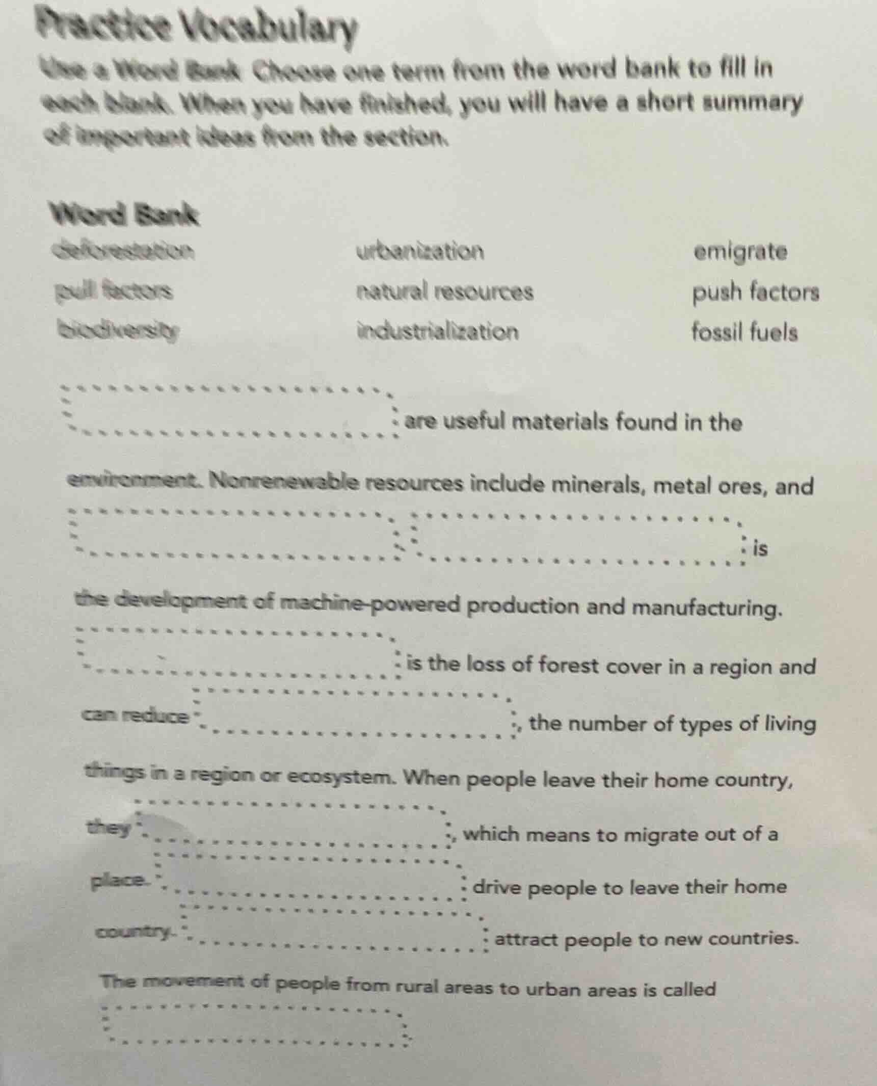 practice vocabulary use a word bank. choose one term from the word bank…