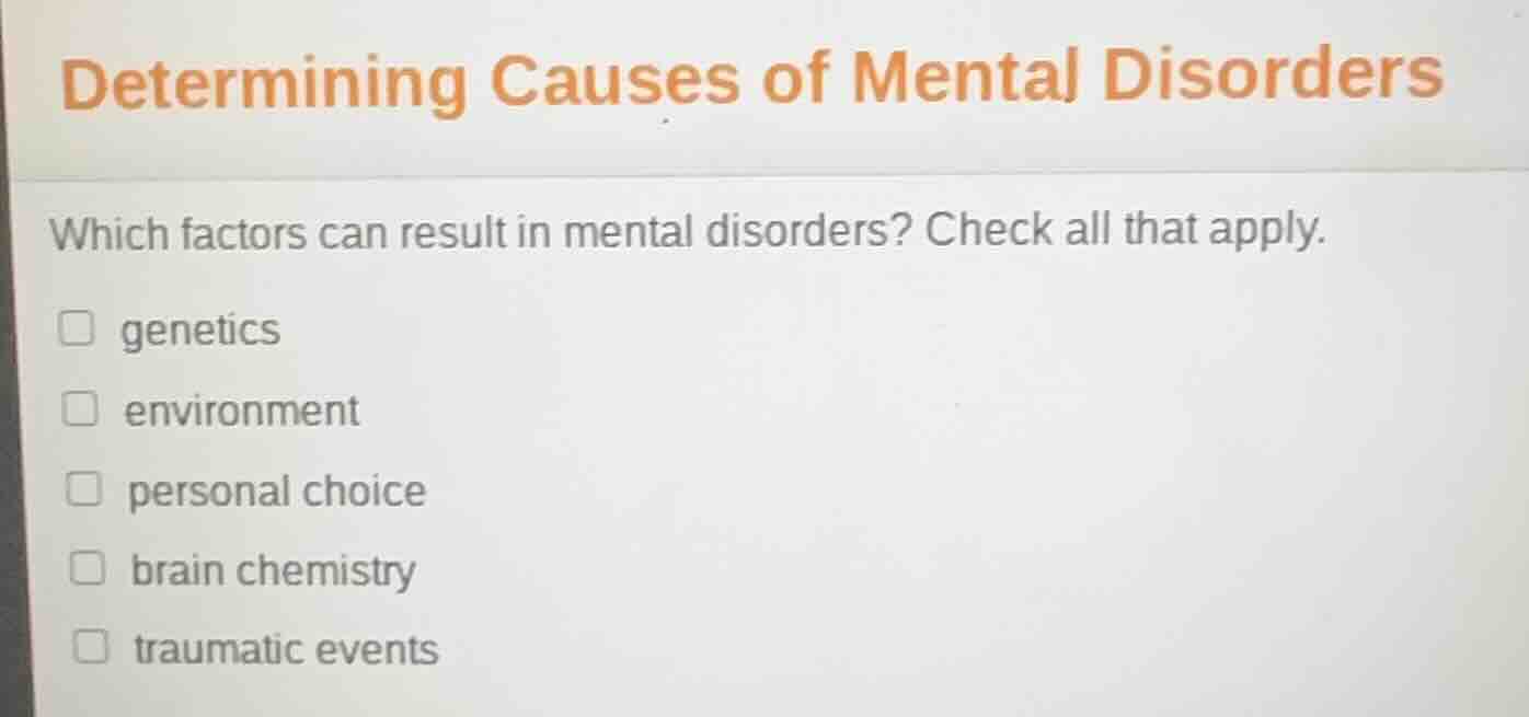 determining causes of mental disorders which factors can result in ment…