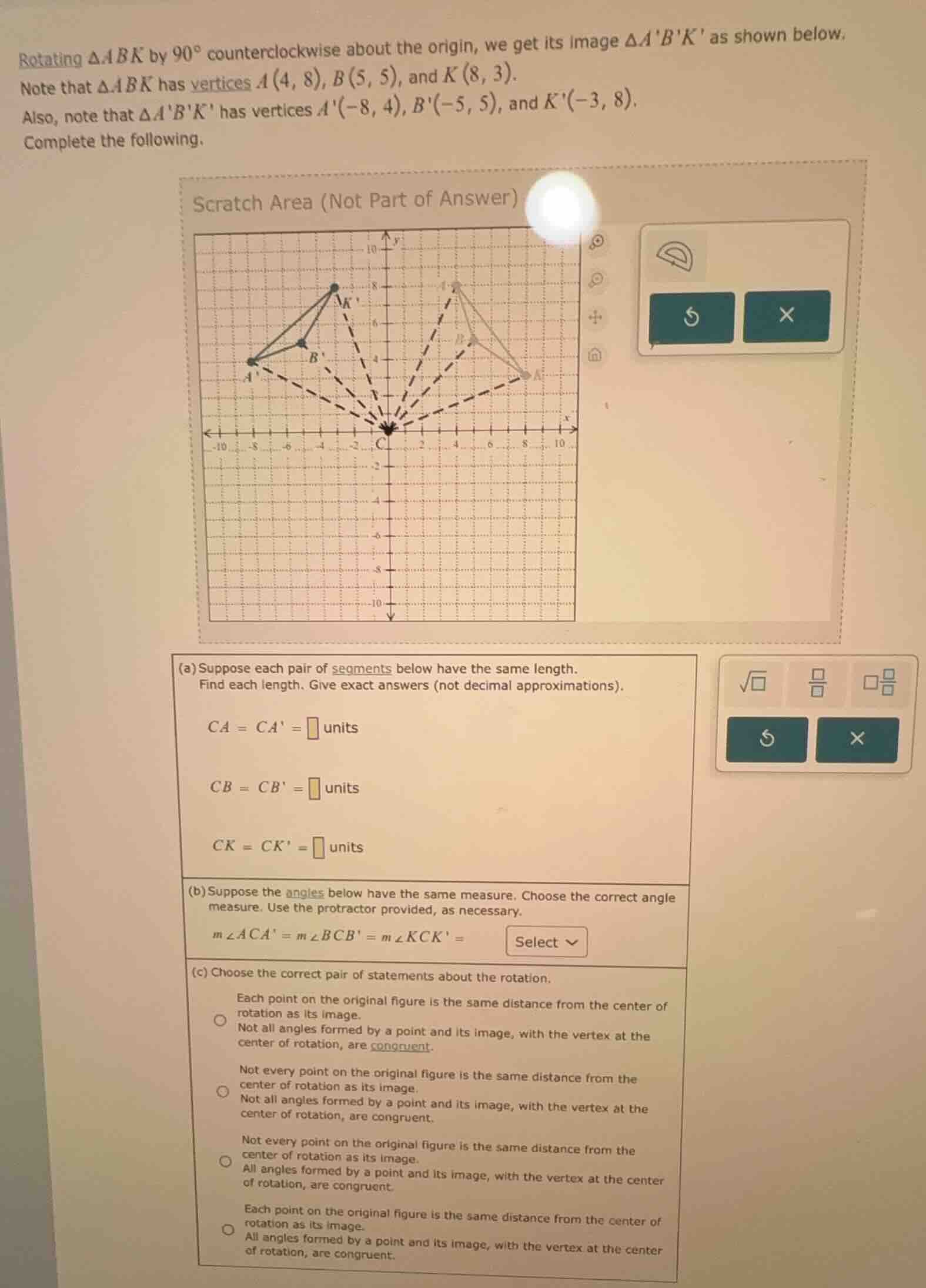 rotating $\triangle abk$ by $90^circ$ counterclockwise about the origin…