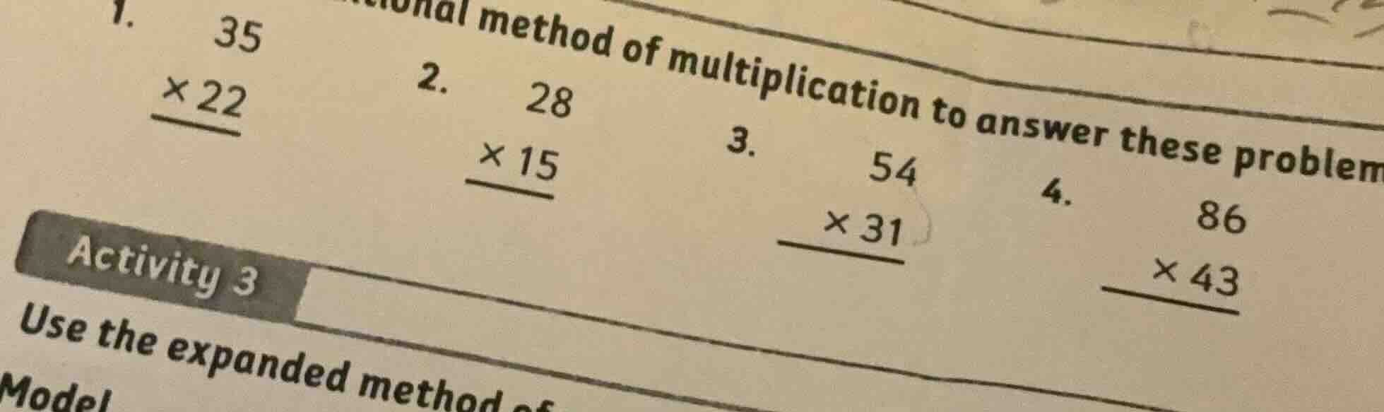 1. \\(\\begin{array}{r}35\\\\\\times 22\\\\\\hline\\end{array}\\) 2. \\…