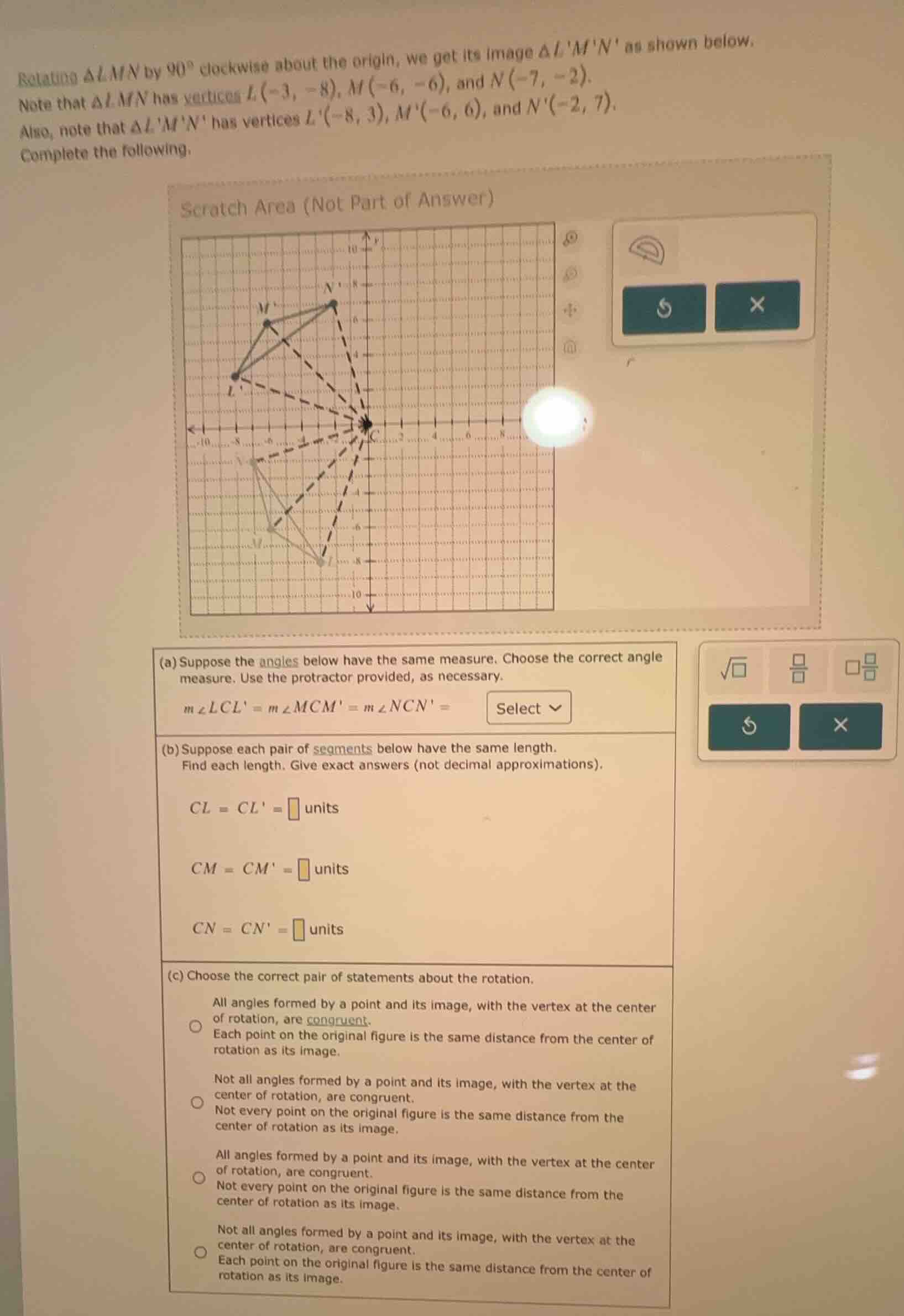 rotating δlmn by 90° clockwise about the origin, we get its image δlmn …