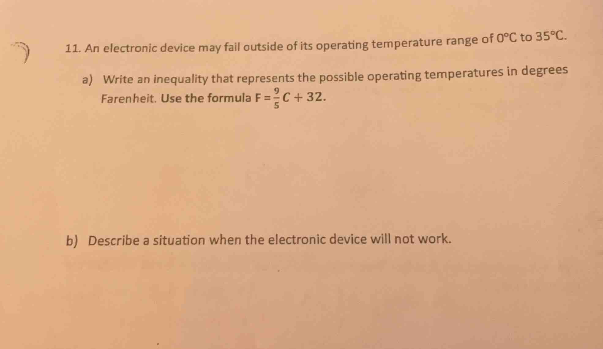 11. an electronic device may fail outside of its operating temperature …