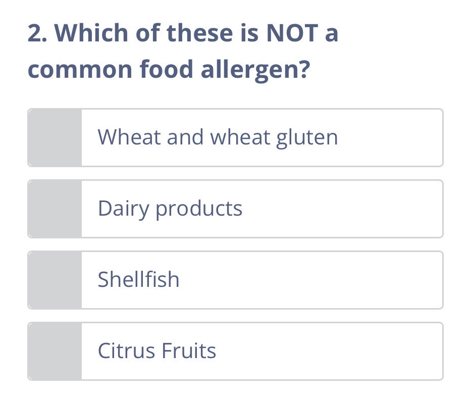 2. which of these is not a common food allergen? wheat and wheat gluten…
