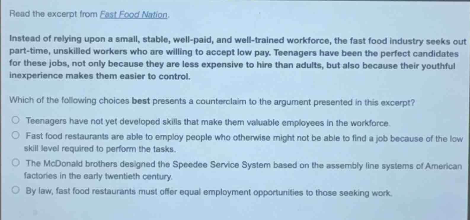 read the excerpt from fast food nation. instead of relying upon a small…