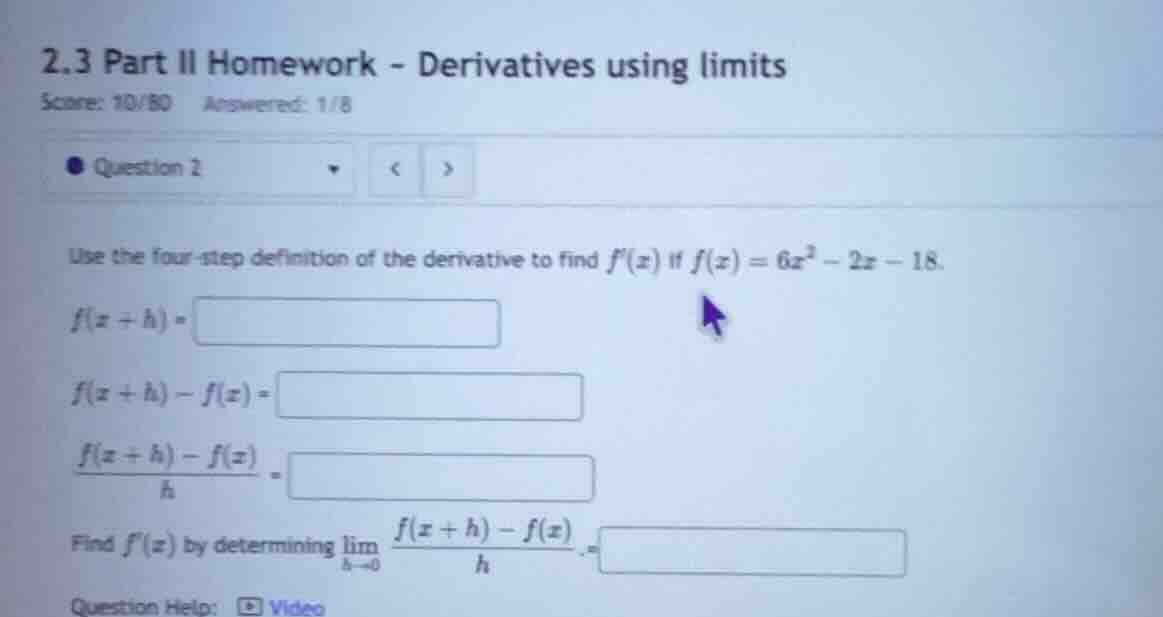 2.3 part ii homework - derivatives using limits score: 10/80 answered: …