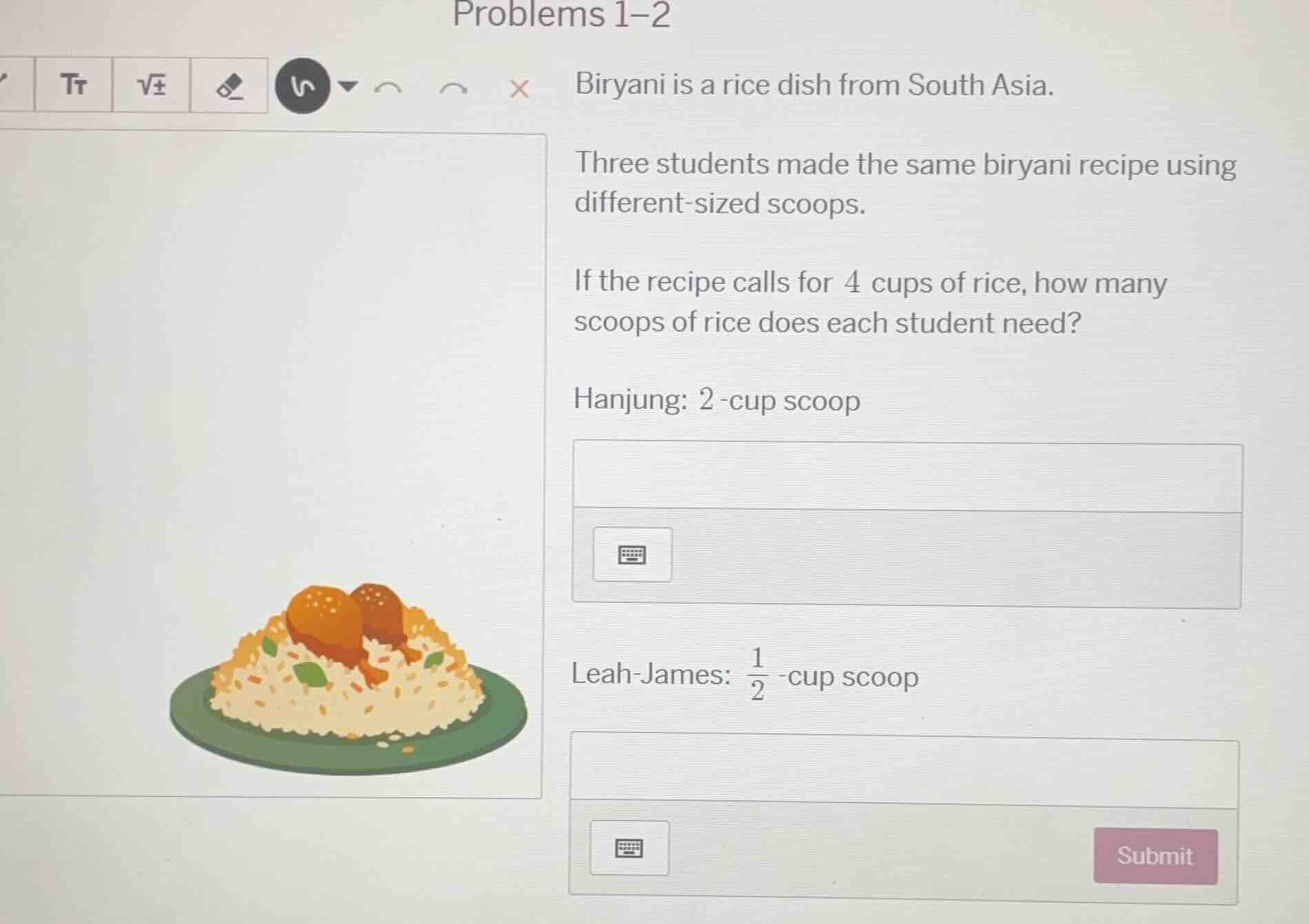 problems 1–2 biryani is a rice dish from south asia. three students mad…