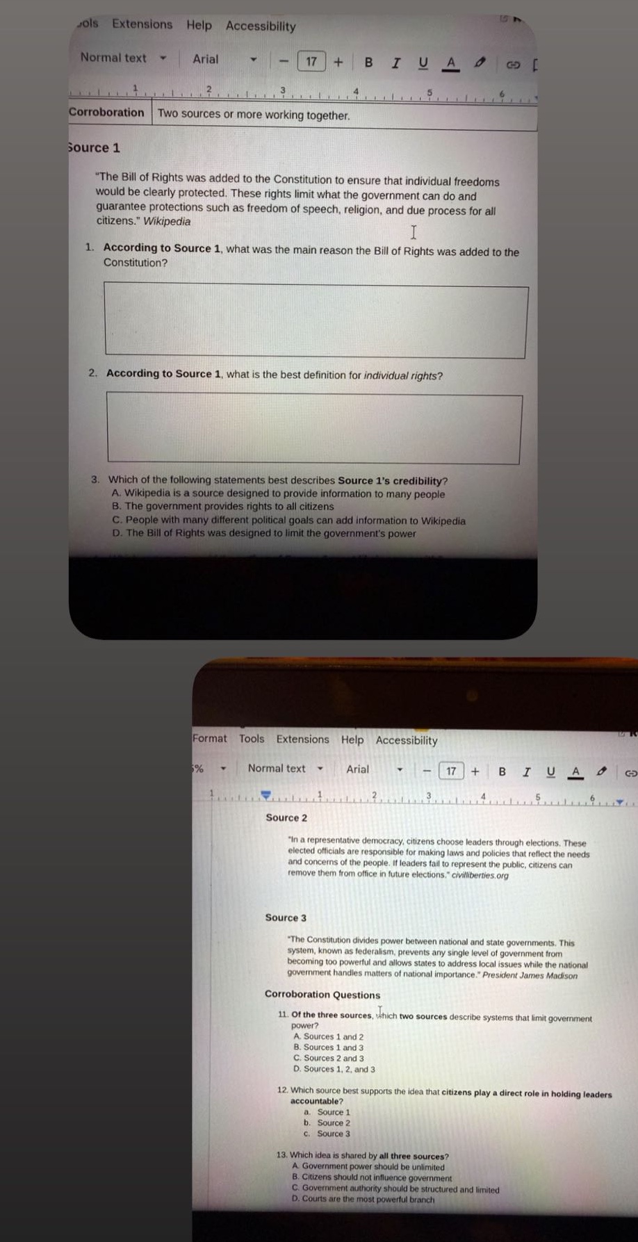 corroboration two sources or more working together. source 1 \the bill …