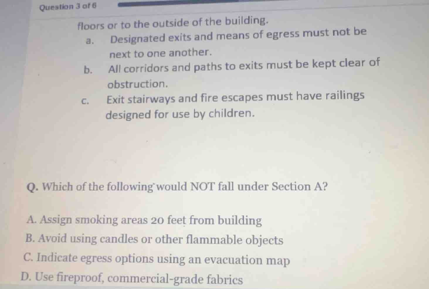 question 3 of 6 floors or to the outside of the building. a. designated…