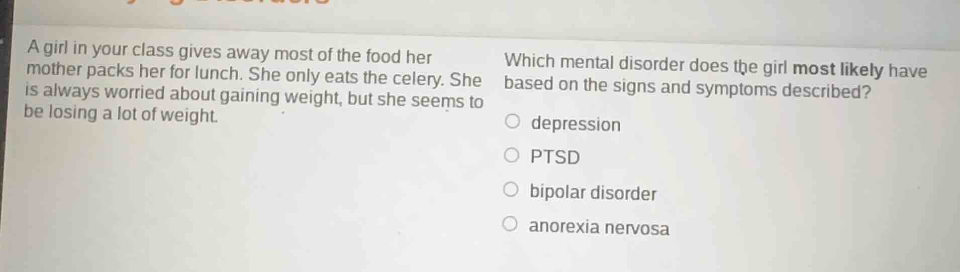 a girl in your class gives away most of the food her mother packs her f…