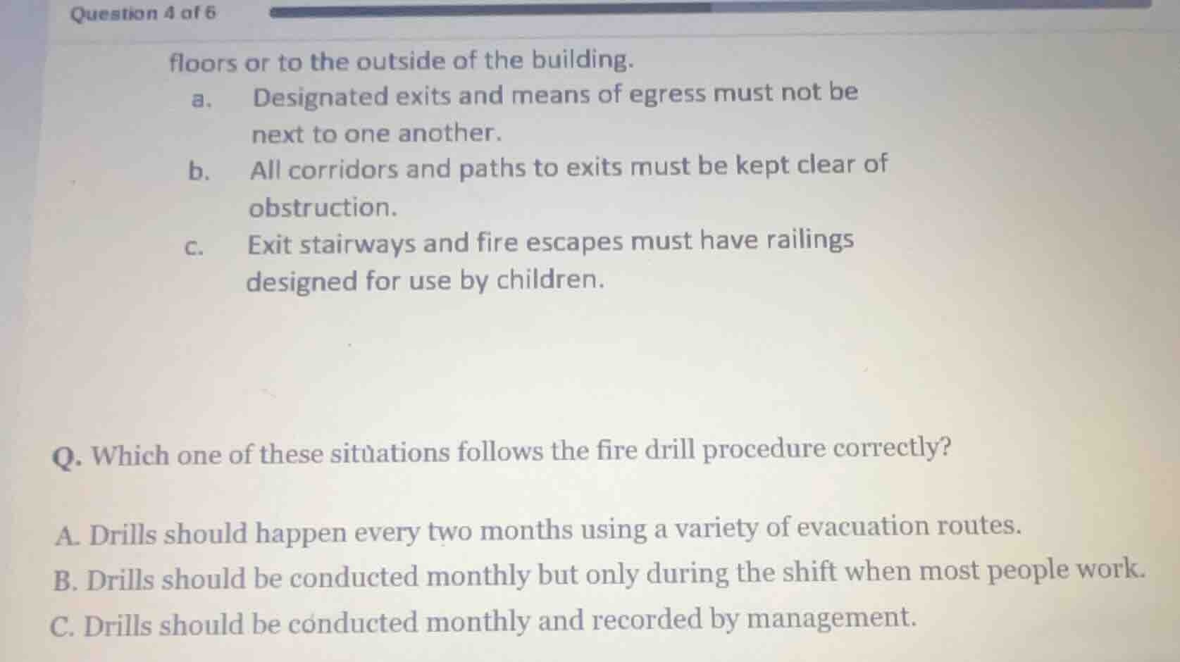 question 4 of 6 floors or to the outside of the building. a. designated…
