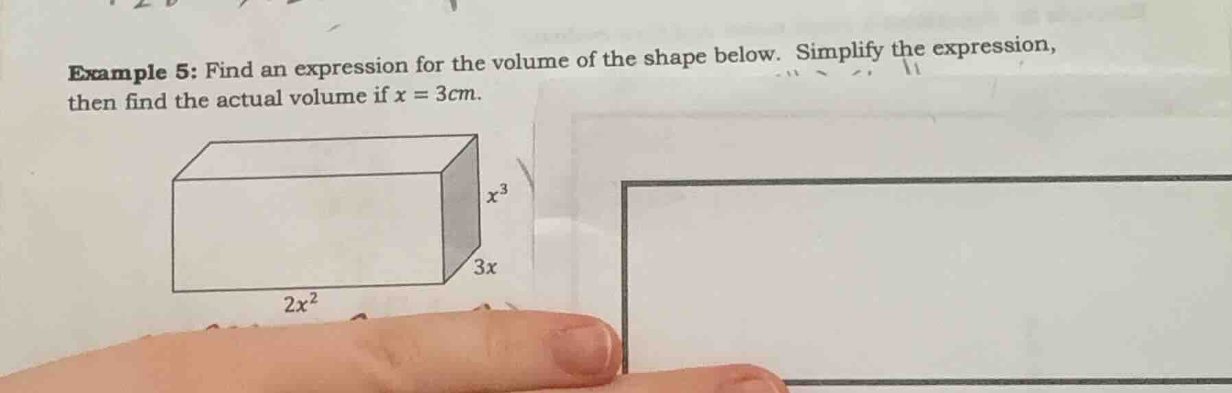 example 5: find an expression for the volume of the shape below. simpli…