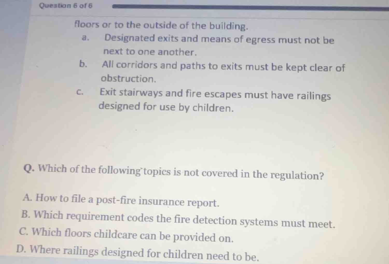 question 6 of 6 floors or to the outside of the building. a. designated…