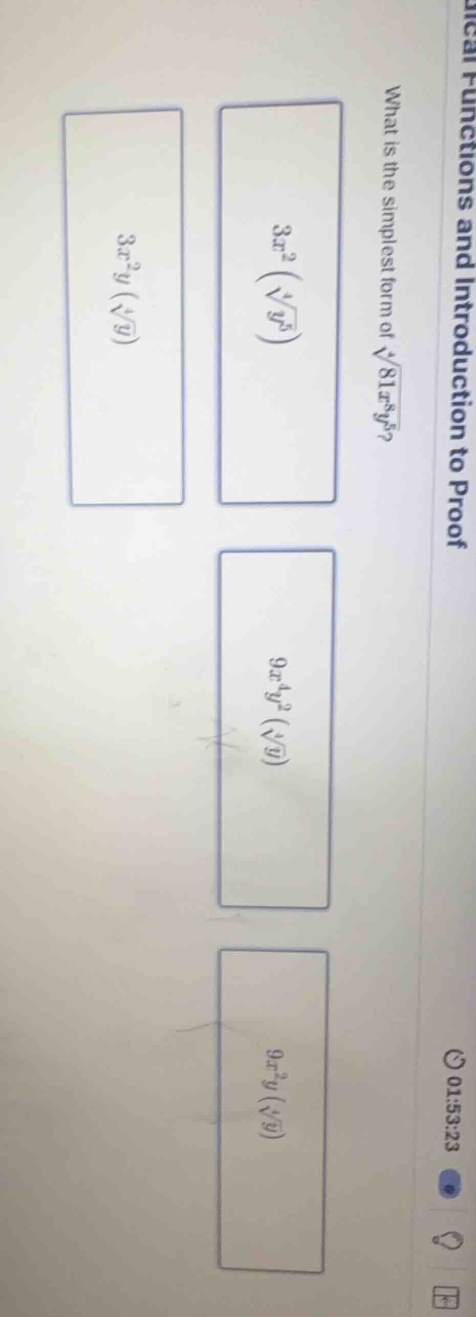 what is the simplest form of \\(\\sqrt{81x^8y^5}\\)? \\(3x^2\\left(\\sq…