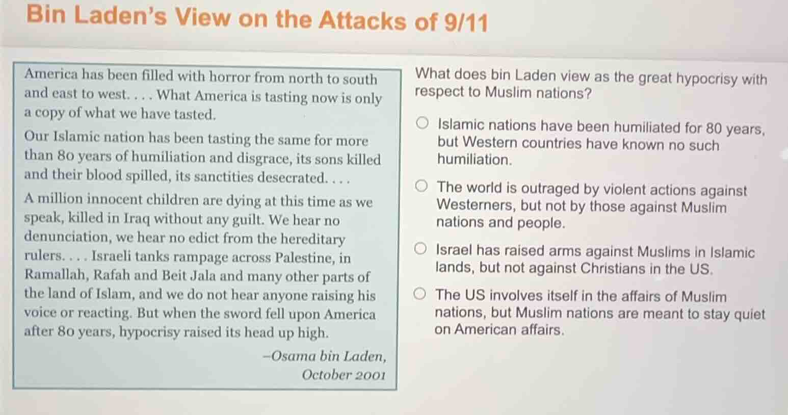 bin laden’s view on the attacks of 9/11 america has been filled with ho…