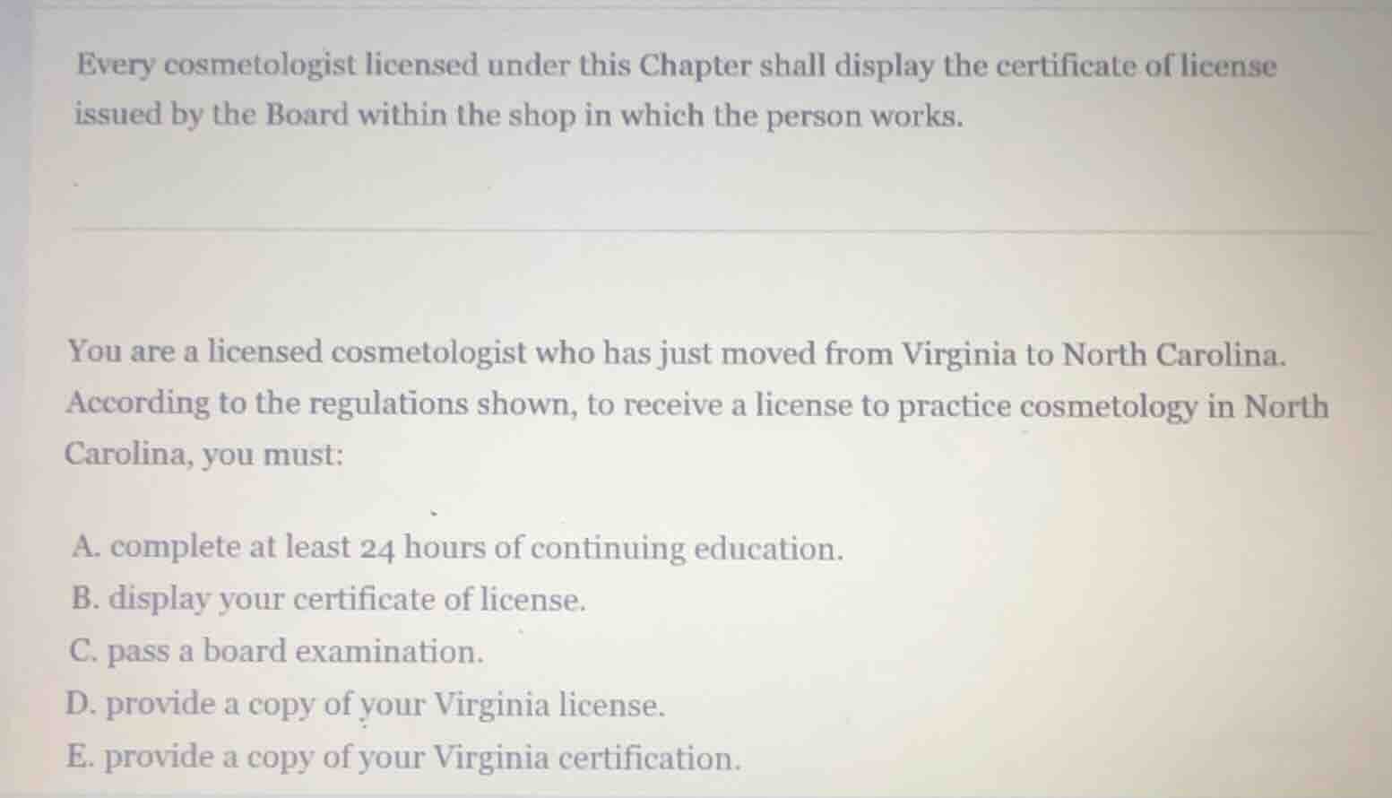 every cosmetologist licensed under this chapter shall display the certi…