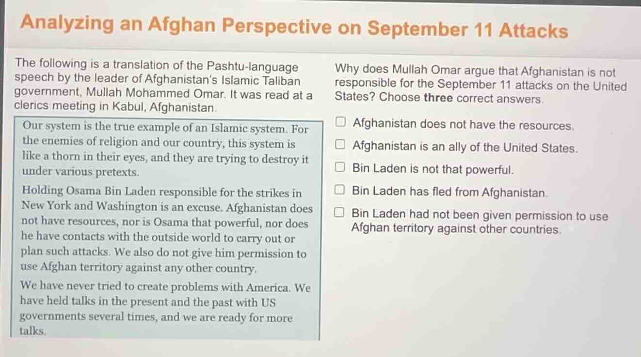 analyzing an afghan perspective on september 11 attacks the following i…