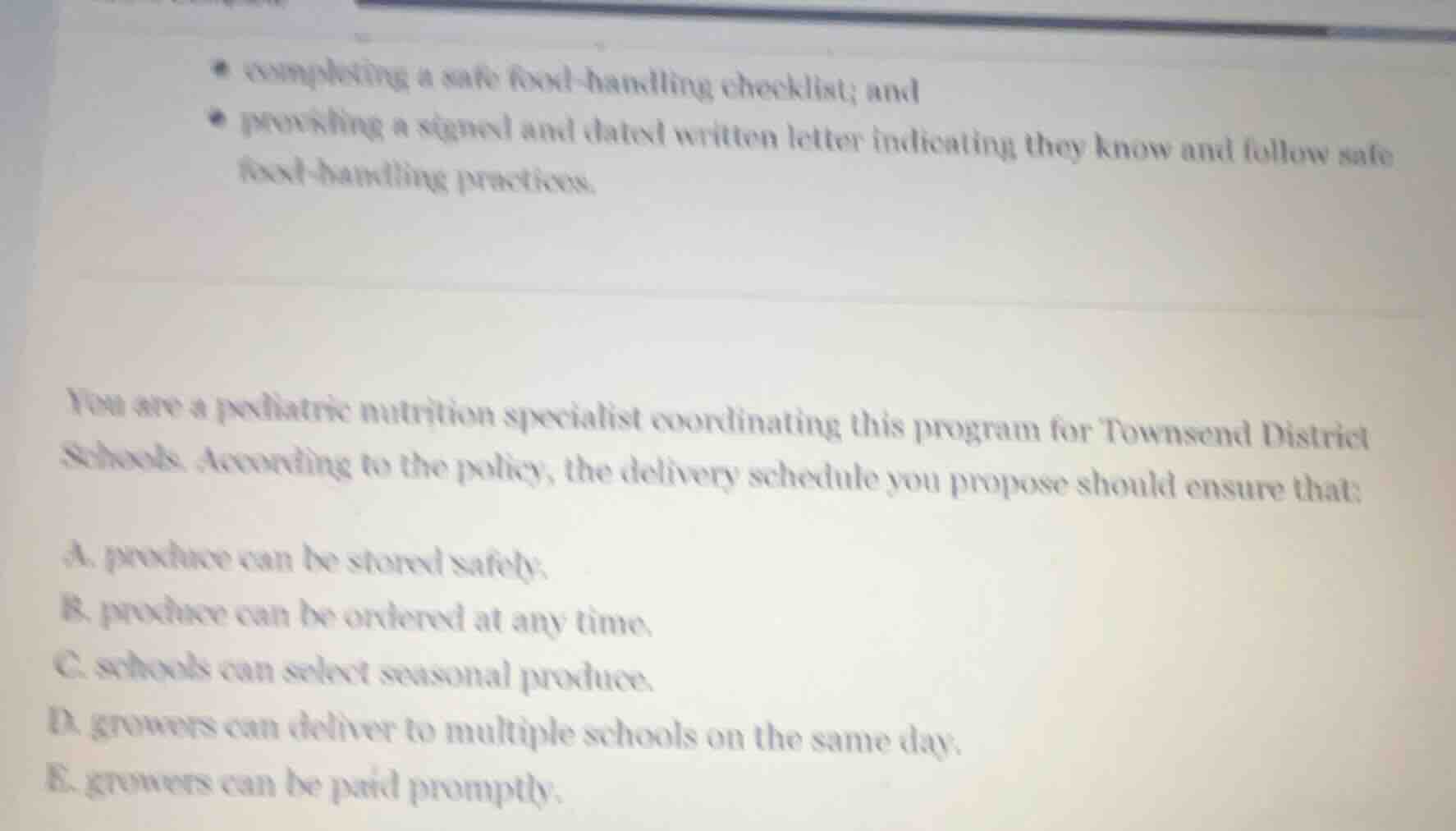 completing a safe food - handling checklist; and providing a signed and…