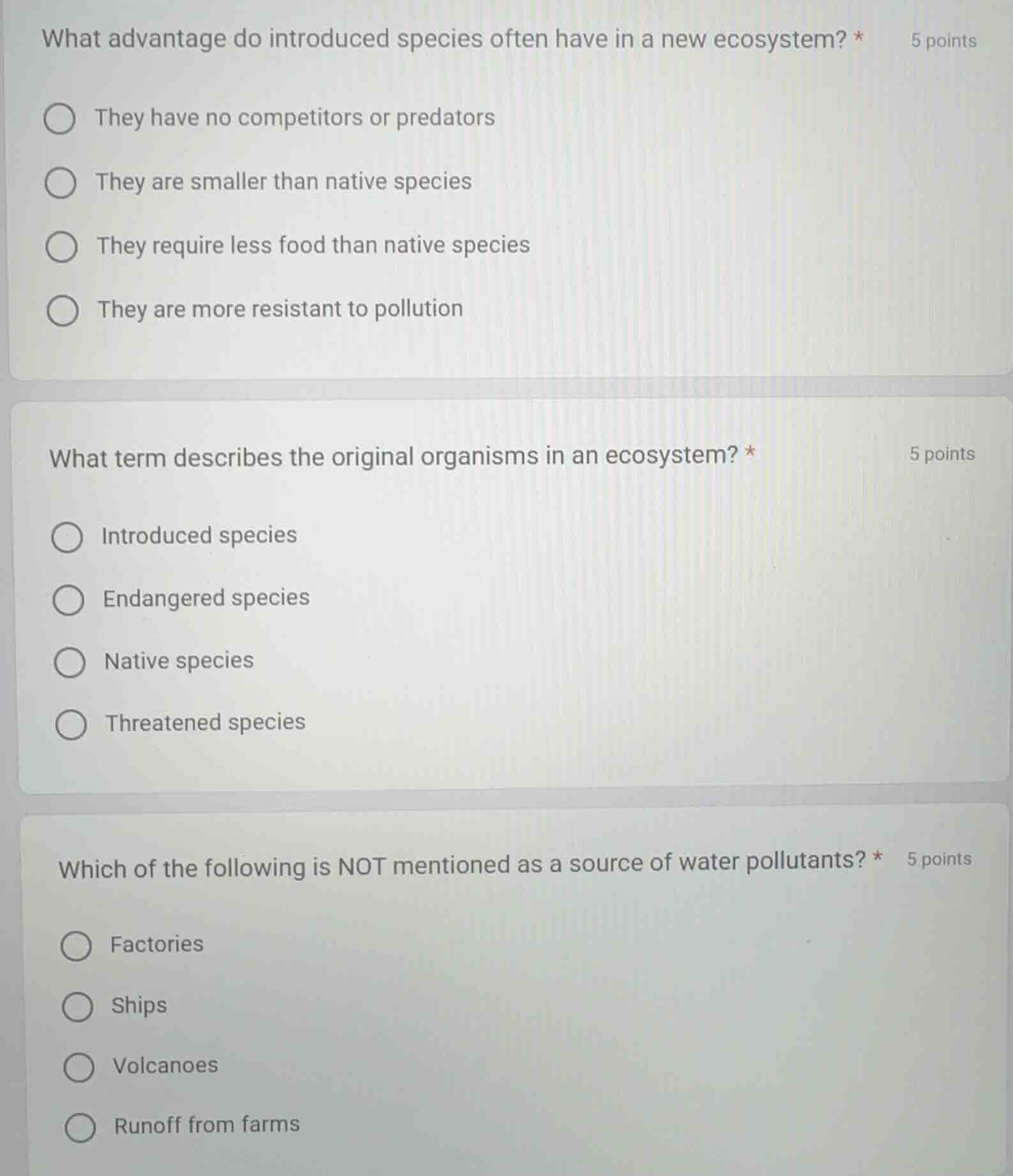 what advantage do introduced species often have in a new ecosystem? * 5…