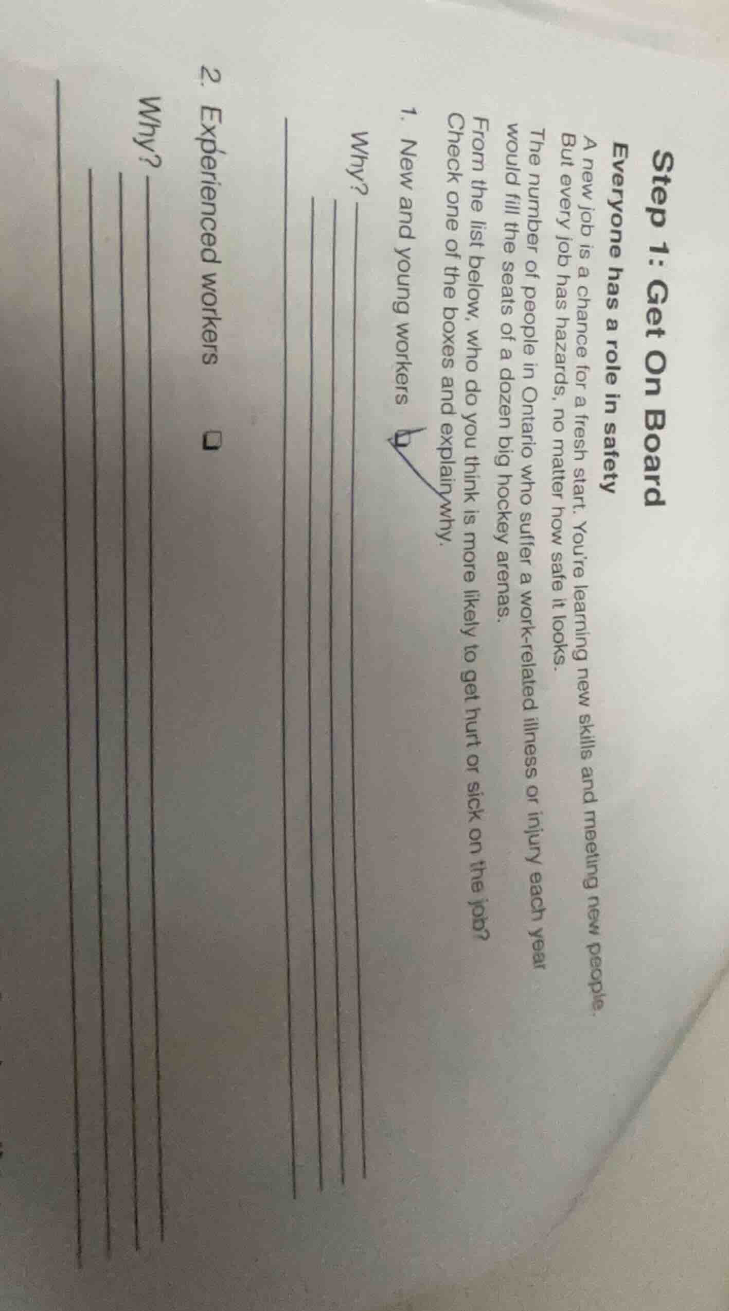 step 1: get on board everyone has a role in safety a new job is a chanc…