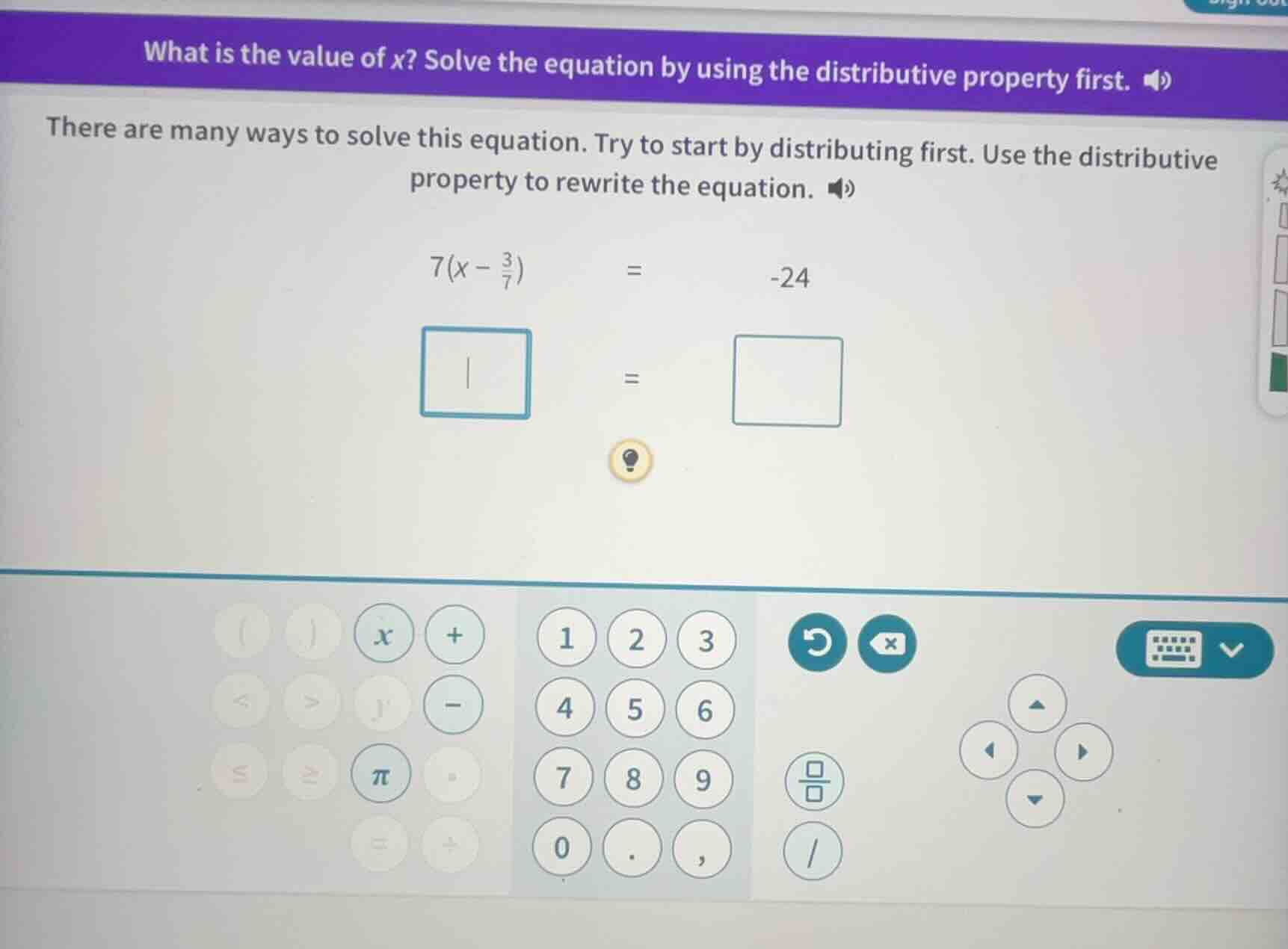 what is the value of x? solve the equation by using the distributive pr…