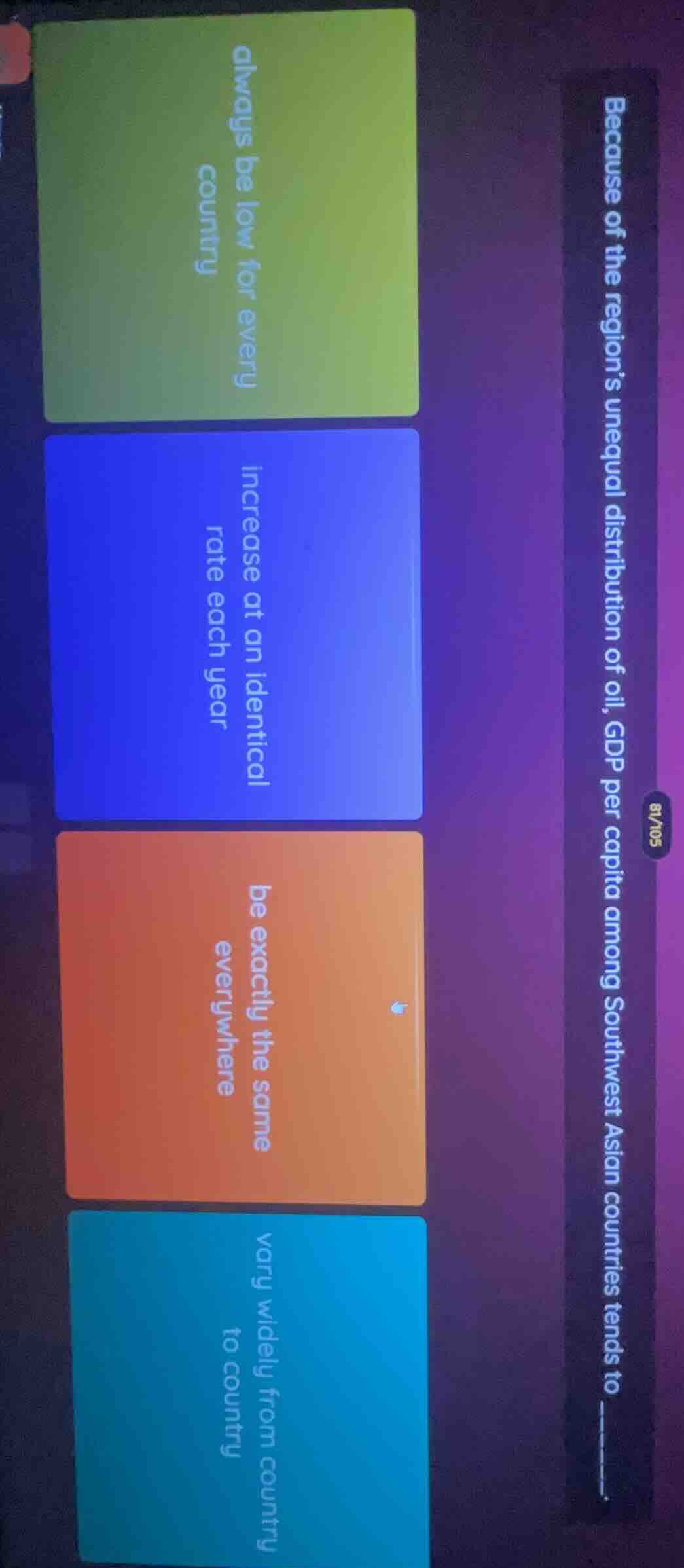 because of the region’s unequal distribution of oil, gdp per capita amo…