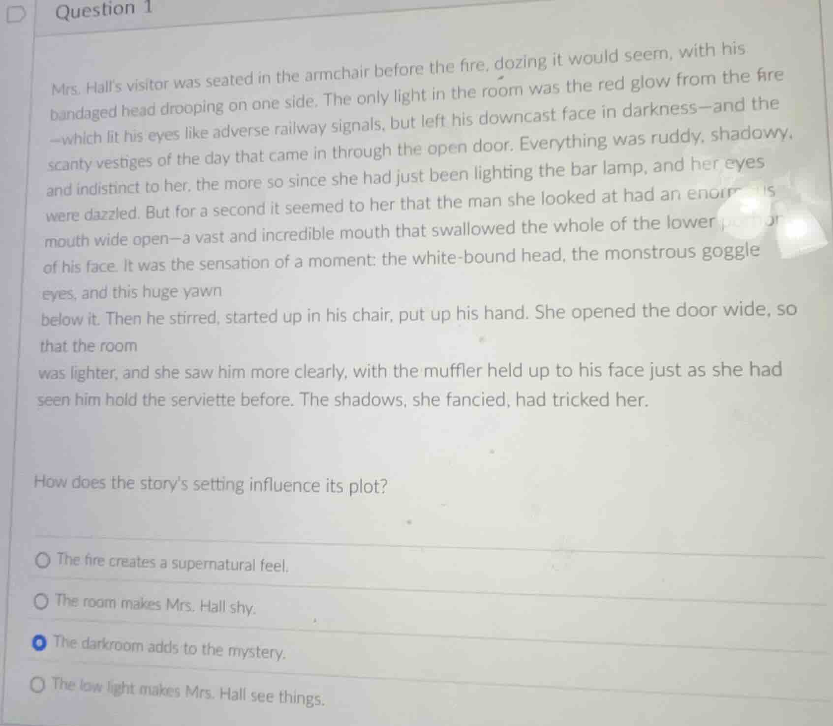question 1 mrs. hall’s visitor was seated in the armchair before the fi…