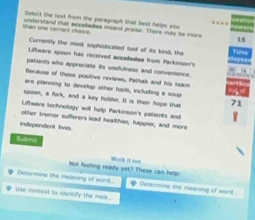 select the text from the paragraph that best helps you understand that …