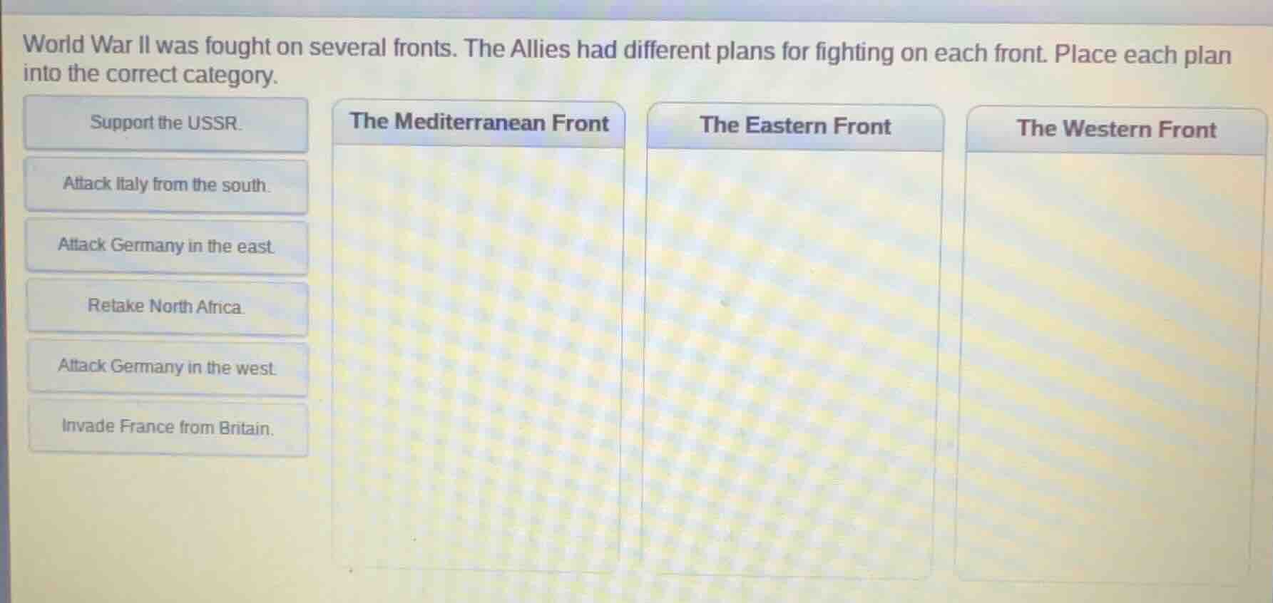 world war ii was fought on several fronts. the allies had different pla…