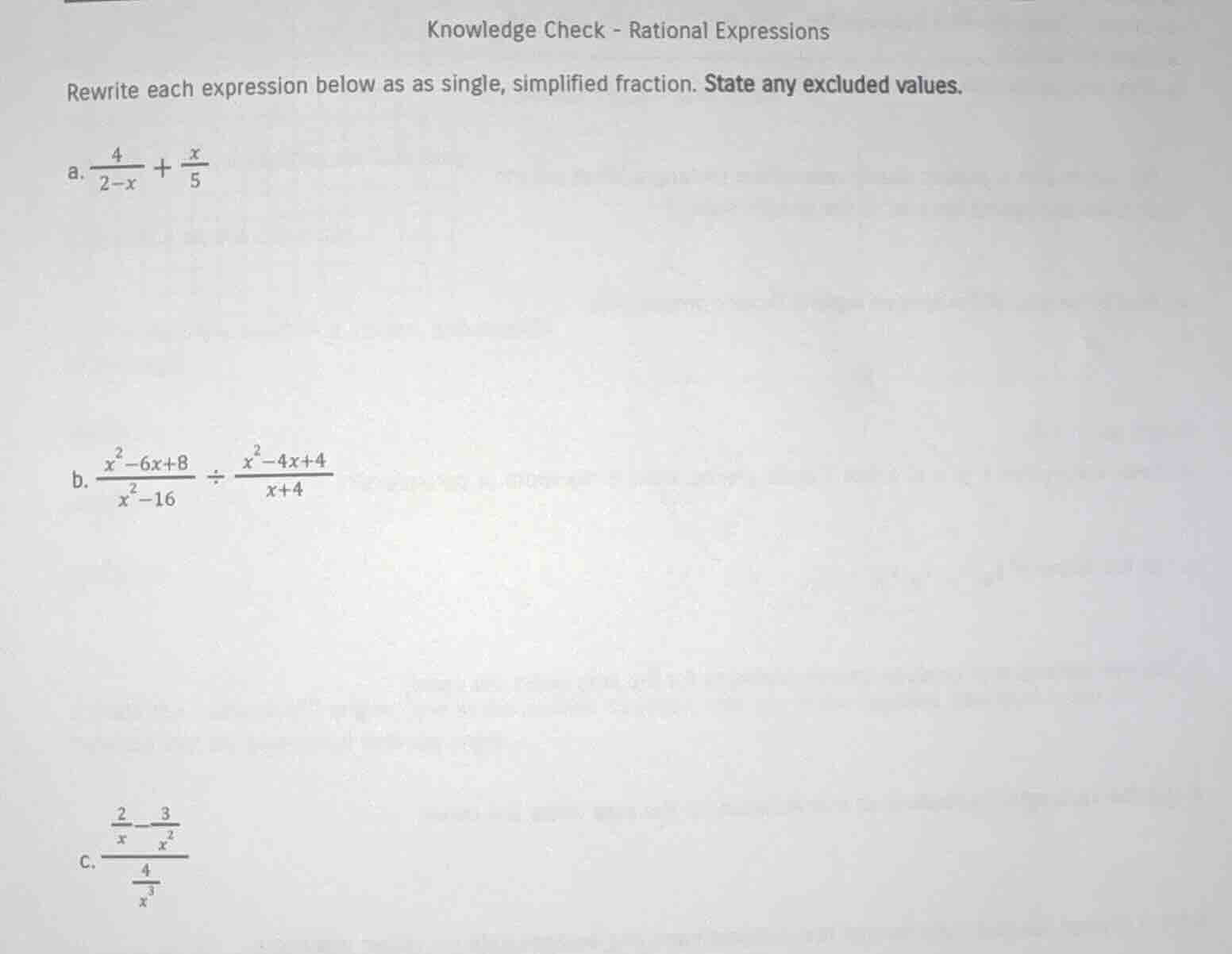 knowledge check - rational expressions rewrite each expression below as…