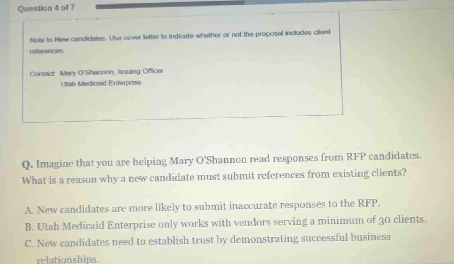 question 4 of 7 note to new candidates: use cover letter to indicate wh…