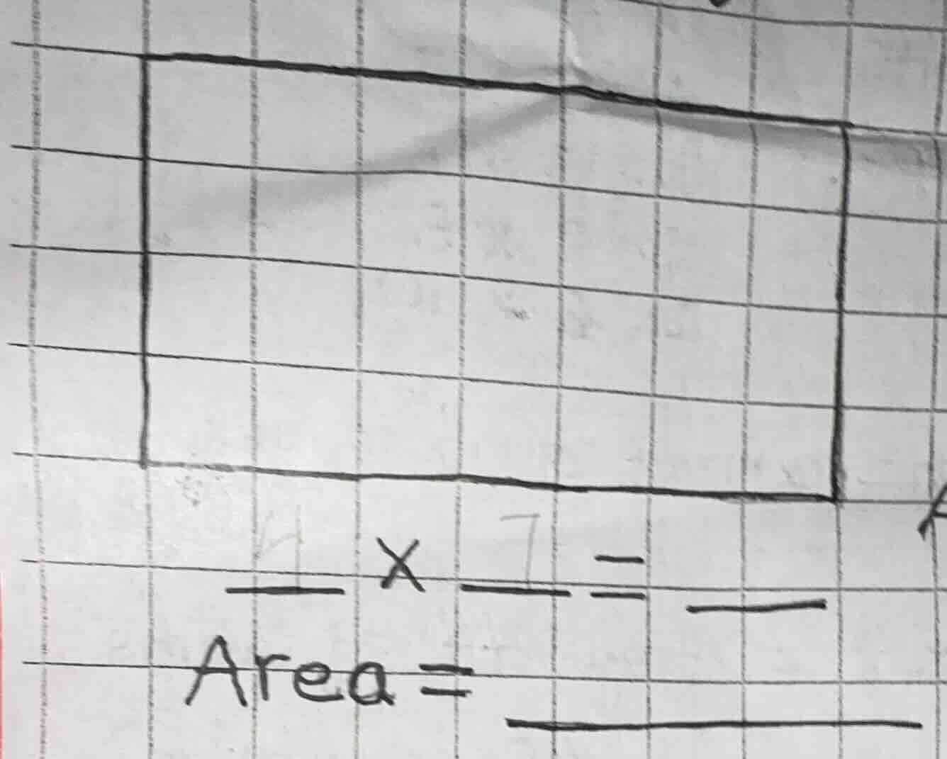 a rectangle is drawn on a grid. below it, there is a multiplication exp…