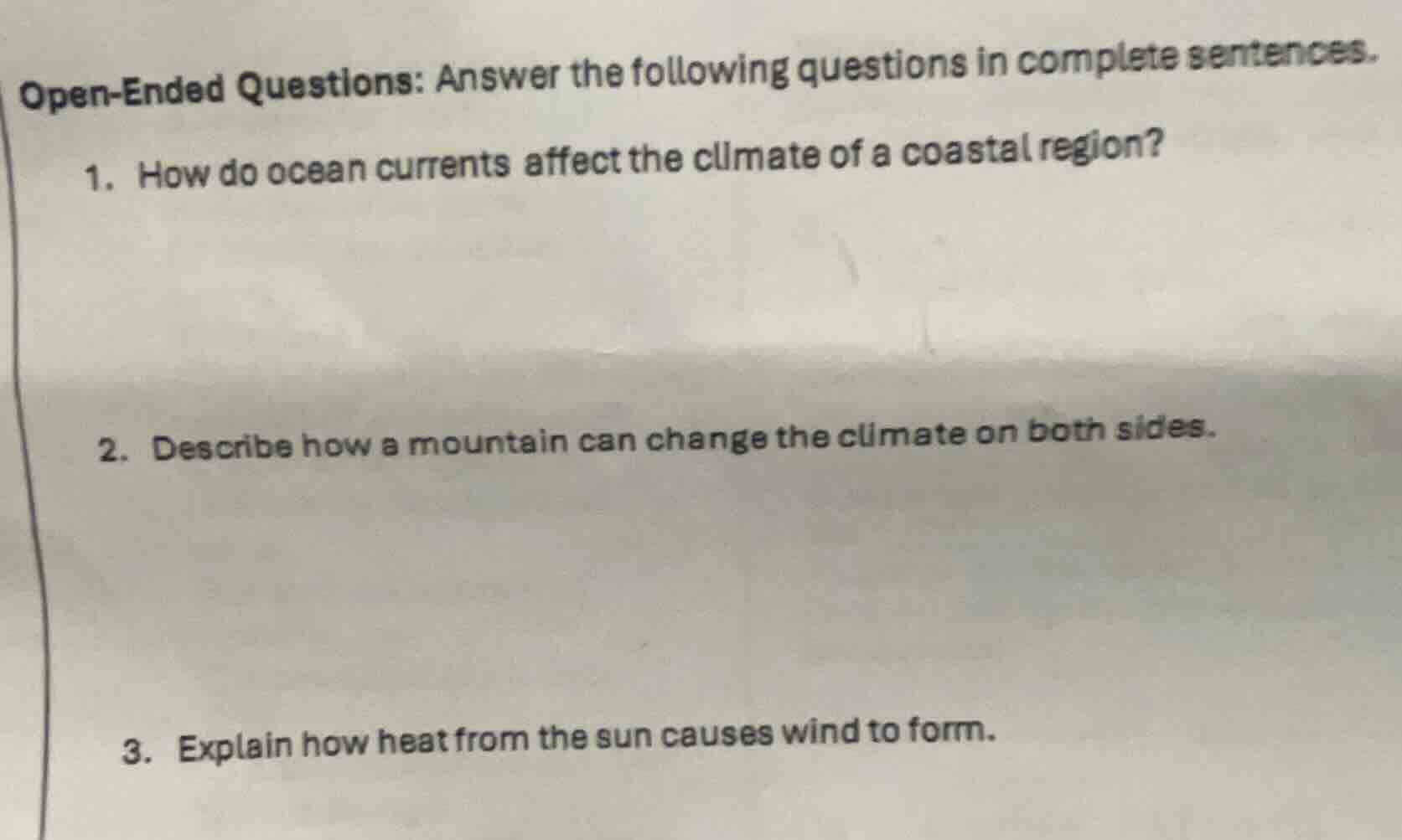 open-ended questions: answer the following questions in complete senten…