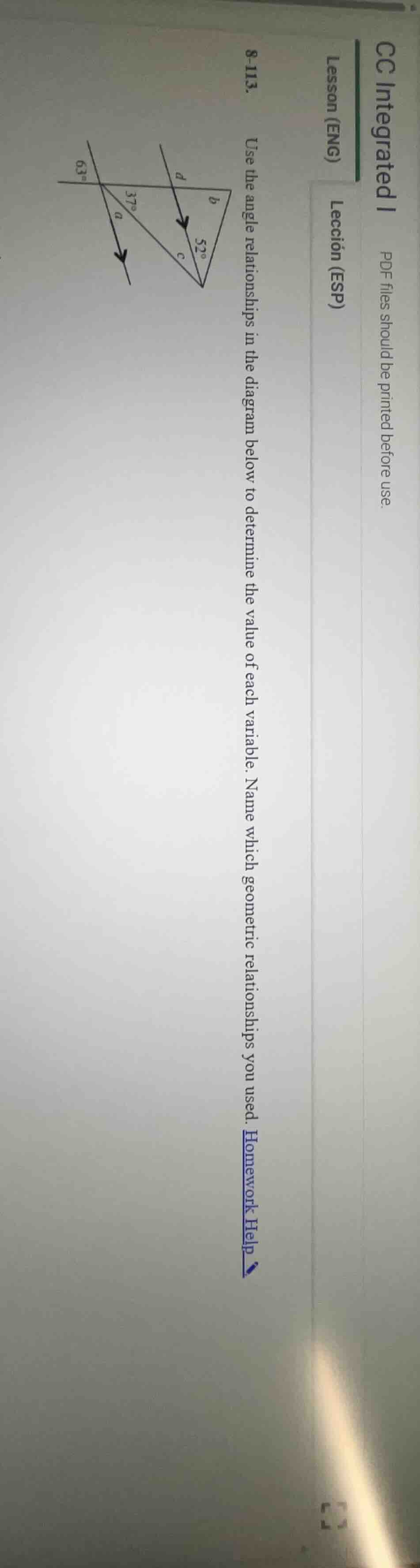 8-113. use the angle relationships in the diagram below to determine th…