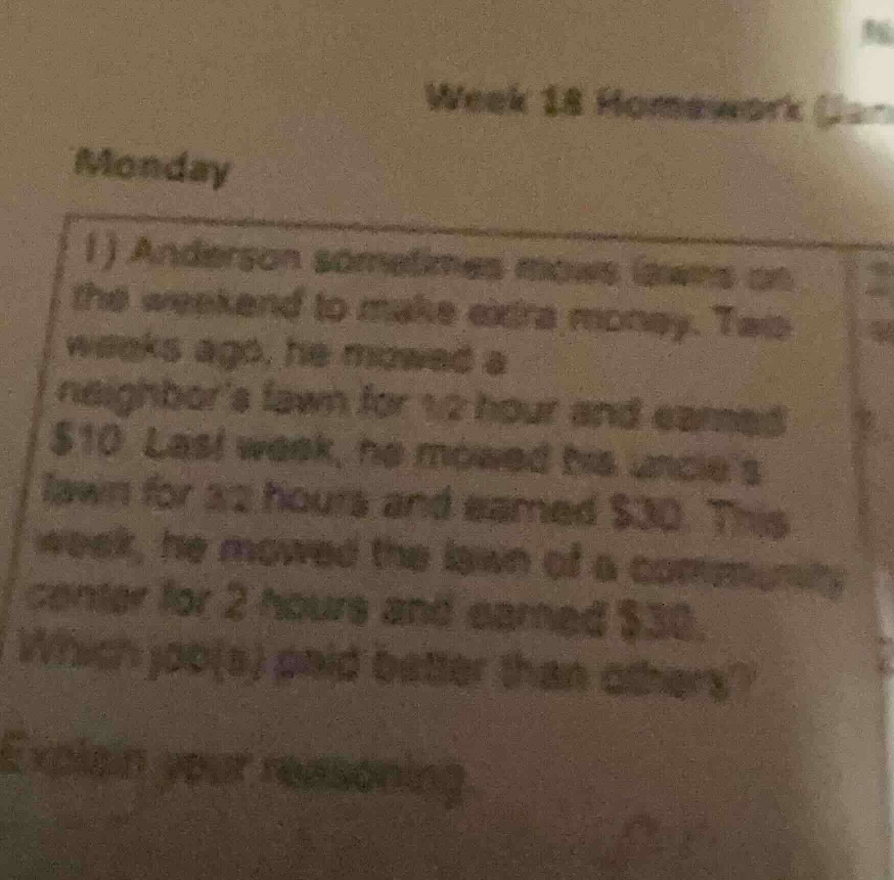 week 18 homework (2ar monday 1) anderson sometimes mows lawns on the we…