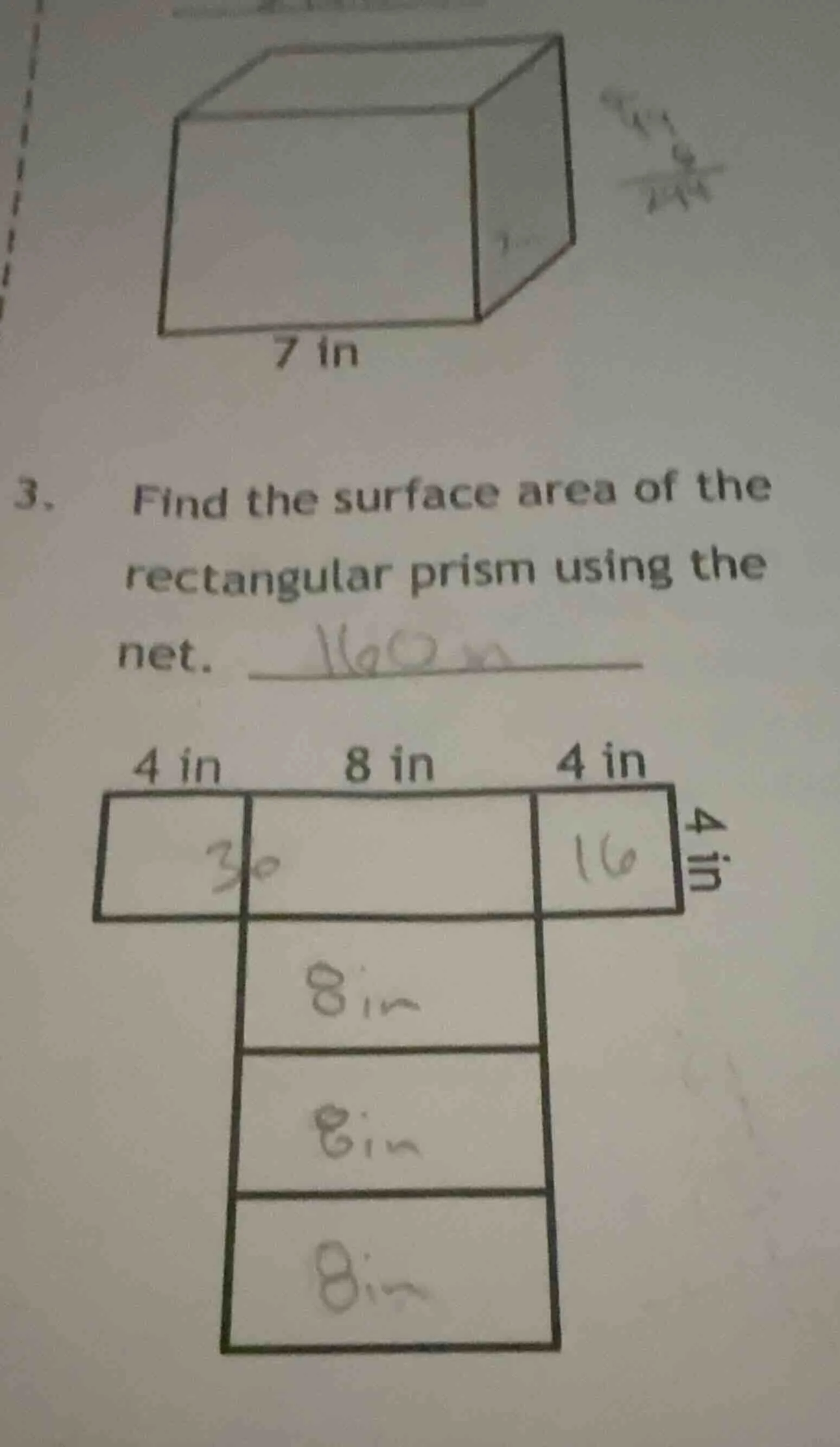 3. find the surface area of the rectangular prism using the net. 4 in 8…